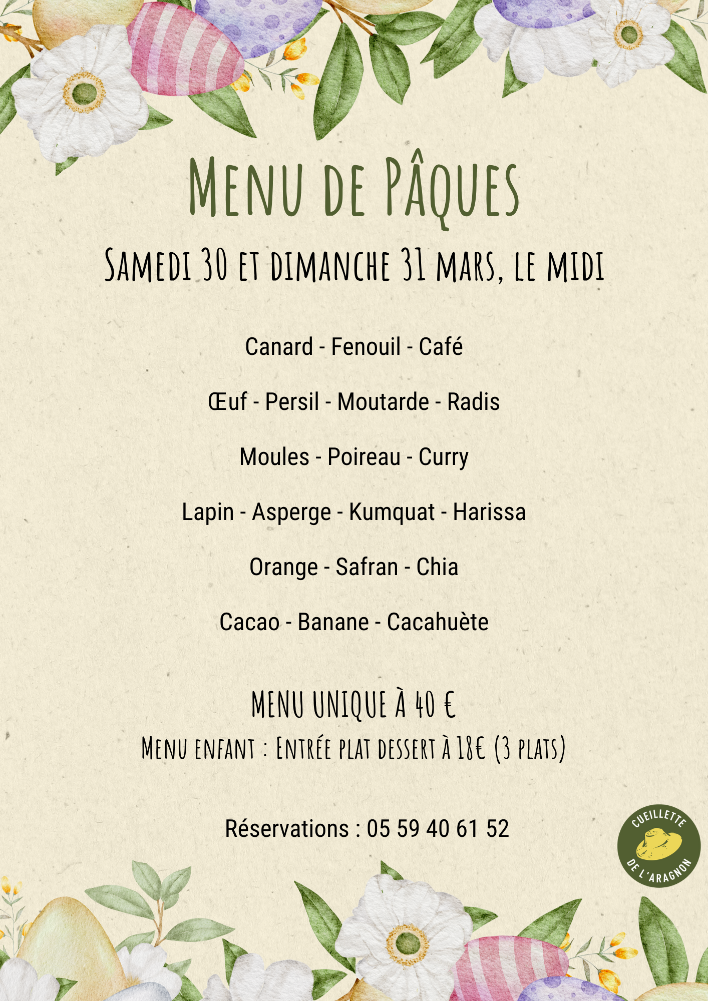 menu de pâques